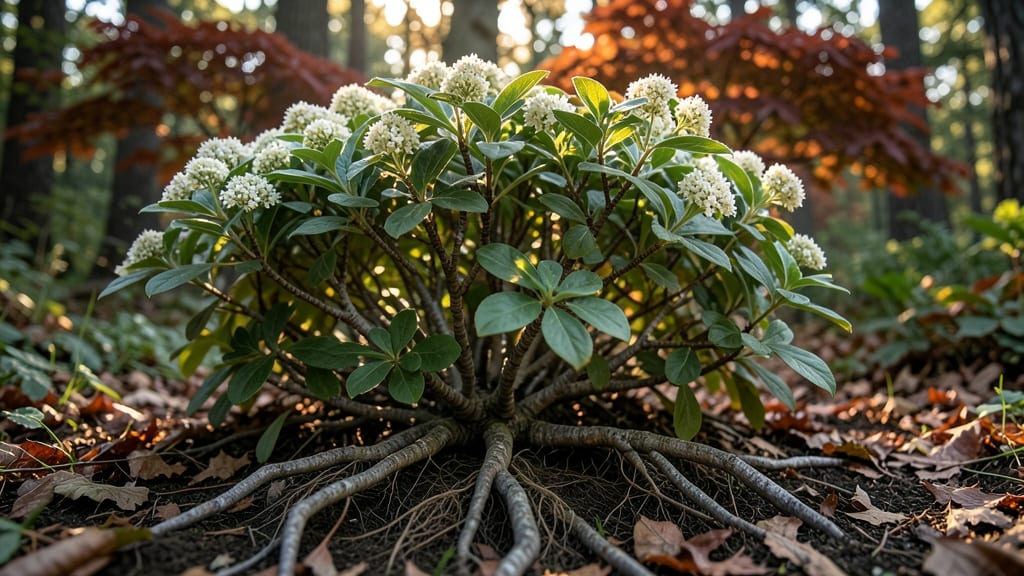 Dwarf Fothergilla Shrub with White Blooms