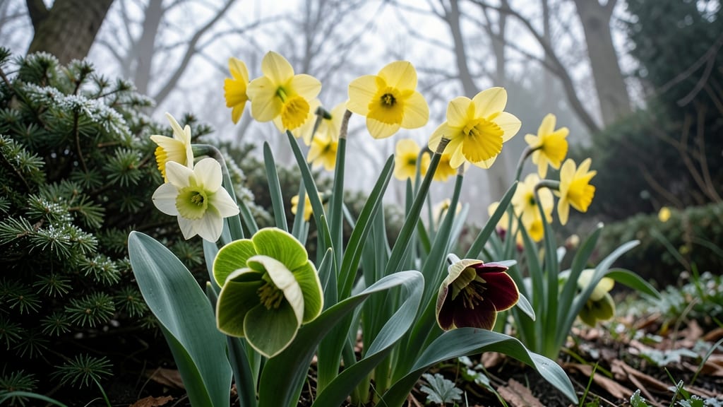 Daffodils with Hellebores