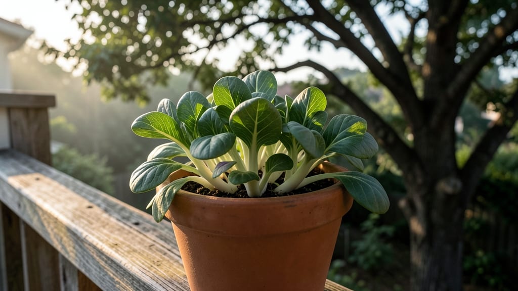 Bok Choy in Shaded Containers