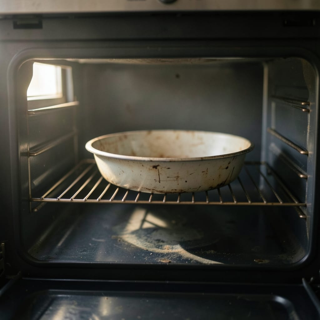 An ordinary home oven with one tin in it