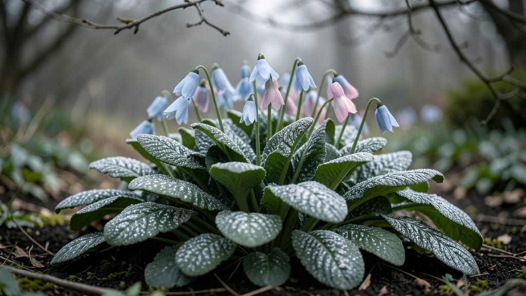 Lungwort With Spotted Leaves And Blue Flowers
