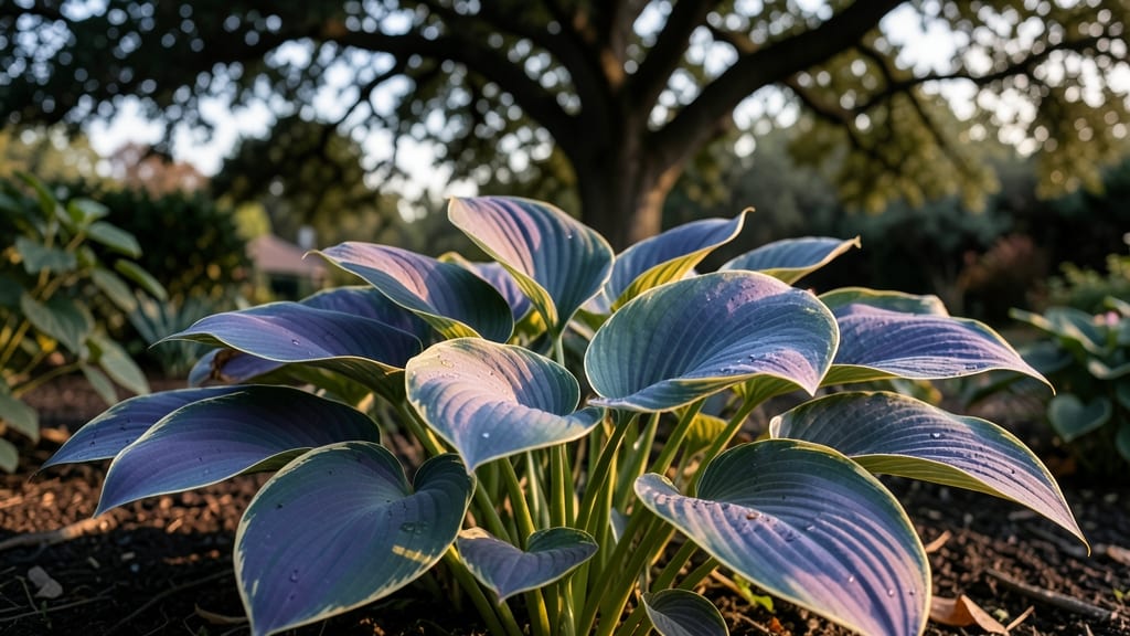 Hostas with Blue-Green Variegated Leaves
