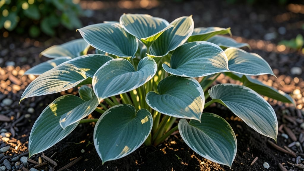 Hostas with Blue-Green Variegated Leaves